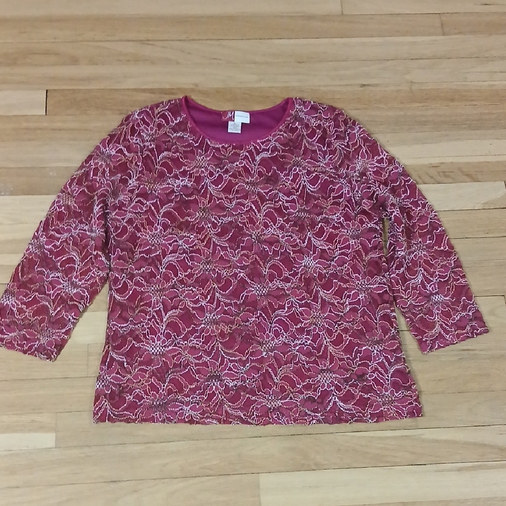 JM Collection Burgundy Lace Top
